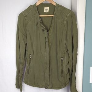 GAP Women's Iconic Army Green Military Moto Jacket